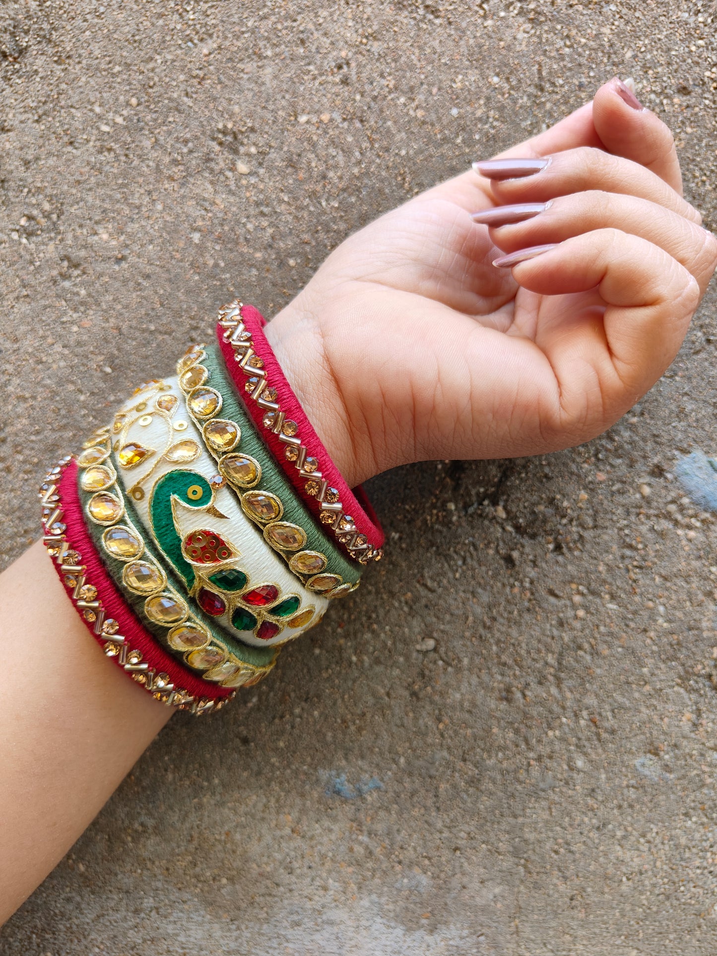Peacock Design Glow –10-Piece Handcrafted Bangle Set
