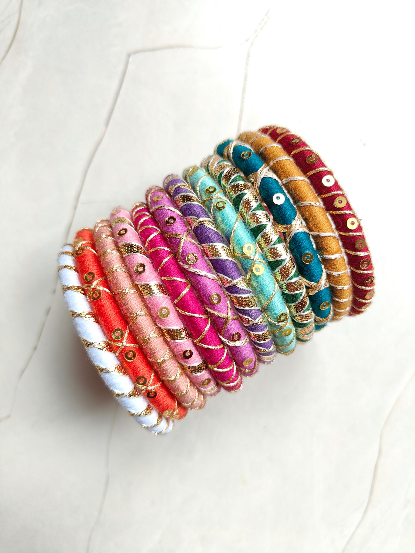Zari Dori Bangles – 12-Piece Rainbow Elegance