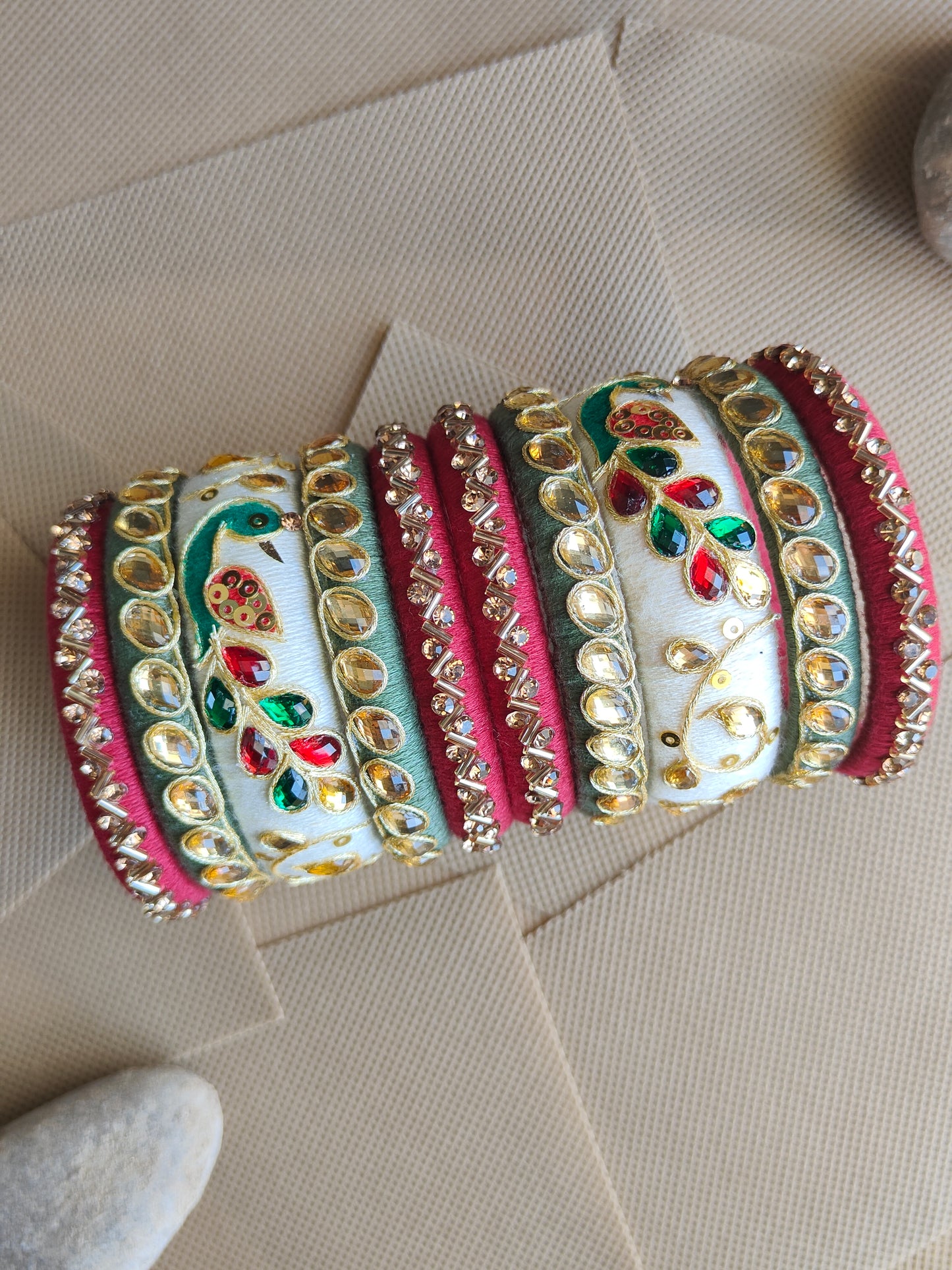 Peacock Design Glow –10-Piece Handcrafted Bangle Set