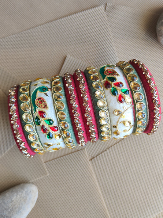 Peacock Design Glow –10-Piece Handcrafted Bangle Set