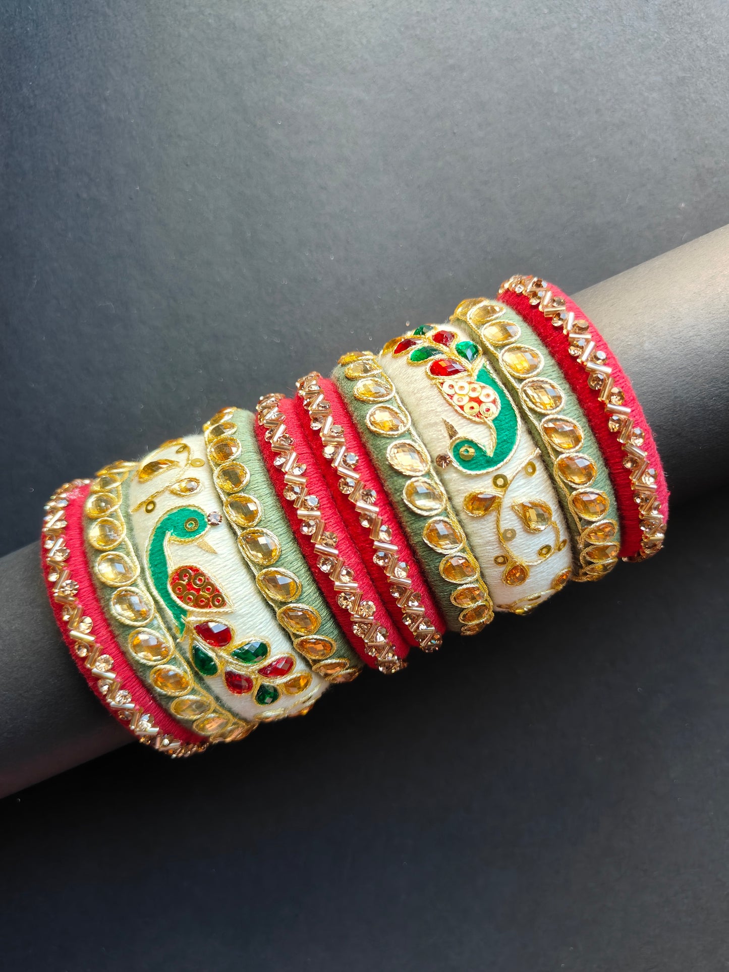 Peacock Design Glow –10-Piece Handcrafted Bangle Set