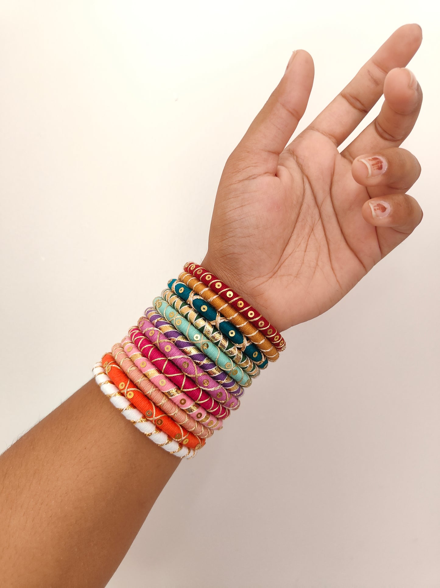 Zari Dori Bangles – 12-Piece Rainbow Elegance